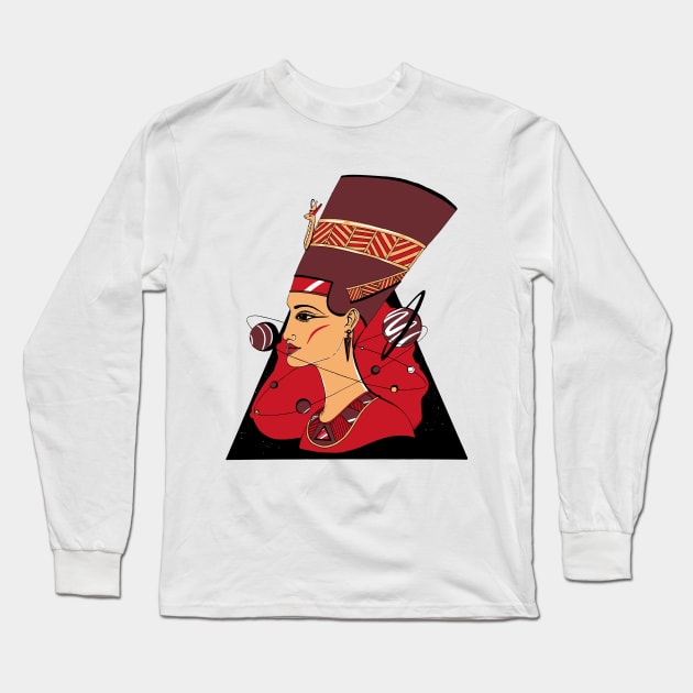 Red and Cream Nefertiti and The Stars Long Sleeve T-Shirt by kenallouis